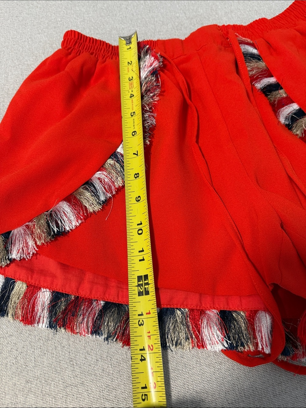 Chloe Oliver Women's Red Orange Athletic Shorts with Fringe Trim Size Medium - Picture 12 of 15
